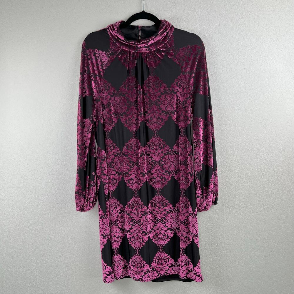Vince Camuto Magenta Burnout Velvet Mock Neck Balloon Sleeve Mini Dress 16 NWT - Picture 13 of 14